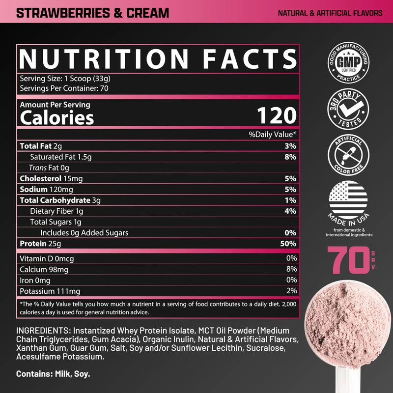 IsoFit Whey Protein Isolate Powder | Strawberries & Cream | 70 Servings