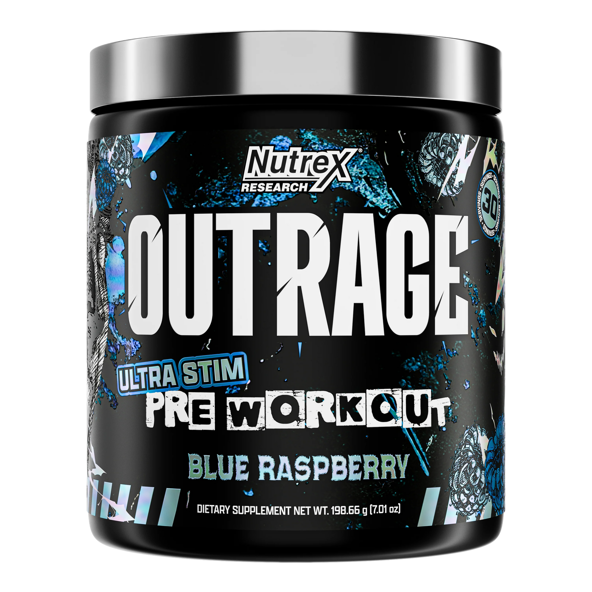 Outrage Ultra Stim Pre-Workout | Energy, Focus & Power | Blue Rasberry