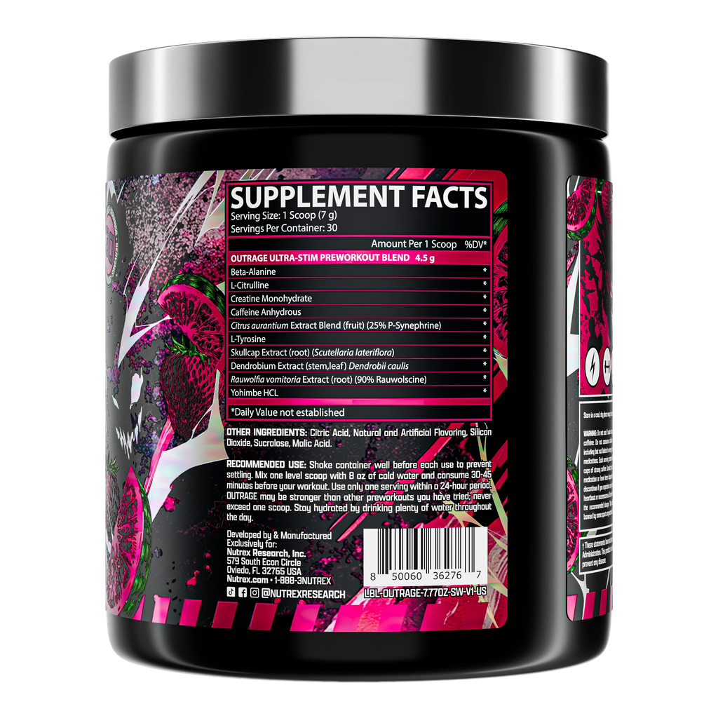 Outrage Ultra Stim Pre-Workout | Energy, Focus & Power | Strawberry Watermelon